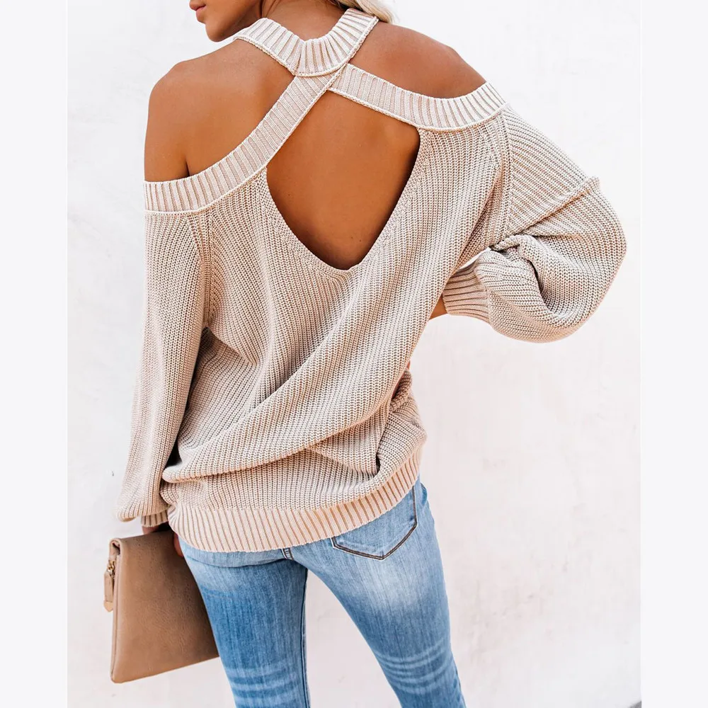 Женские свитера свитер с вырезами на плечах топ Свободный пуловер женские зимние