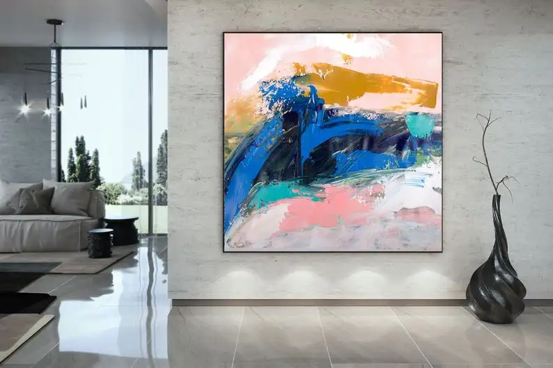 Kopen Abstract Schilderij Op Doek Geweven Horizontale Verticale Moderne Extra Grote Wall Art Roze Abstracte Schilderijen Grote Canvas Art