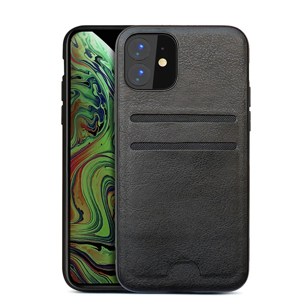 Black OTAO роскошный кожаный держатель для карт кошелек чехол для iPhone 11 Pro MAX XR XS X задняя крышка для iPhone 8 7 6 6s Plus Тонкий PU чехол - Цвет: Black