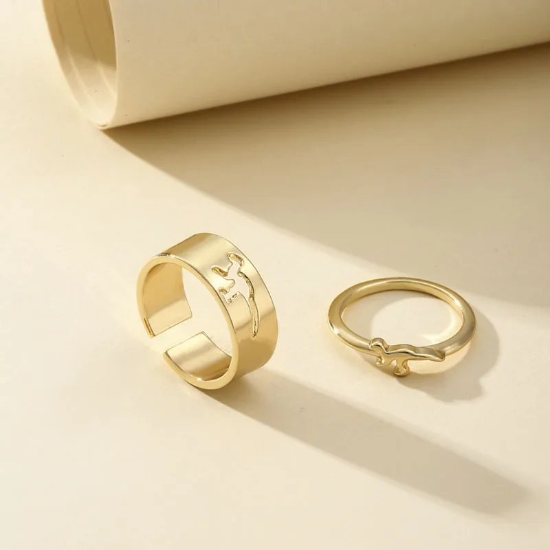 

Dinosaur Rings Fashion Jewelry Alloy 2-piece Ring Set Fashionable Popular Alloy Couple Rings Dinosaur Rings Western Style