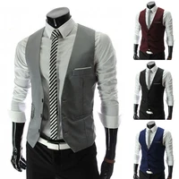 suit vest sleeveless pockets simple solid color men formal business vest workwear