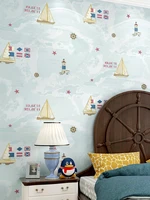 mediterranean cartoon sailing ship wallpaper non woven childrens room boys bedroom living room wall decor mural blue color