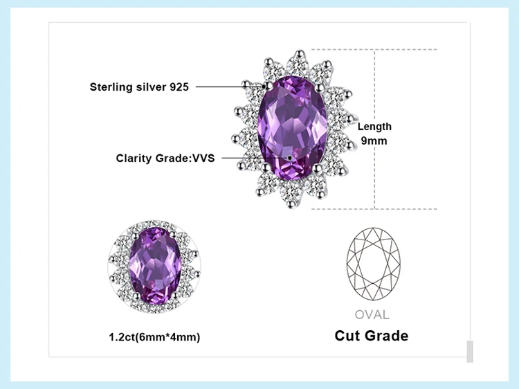 Jewelrypalace Овальный 1.5ct Принцесса Диана Уильям Кейт Миддлтон создан Александрит сапфир Серьги-гвоздики 925 серебро