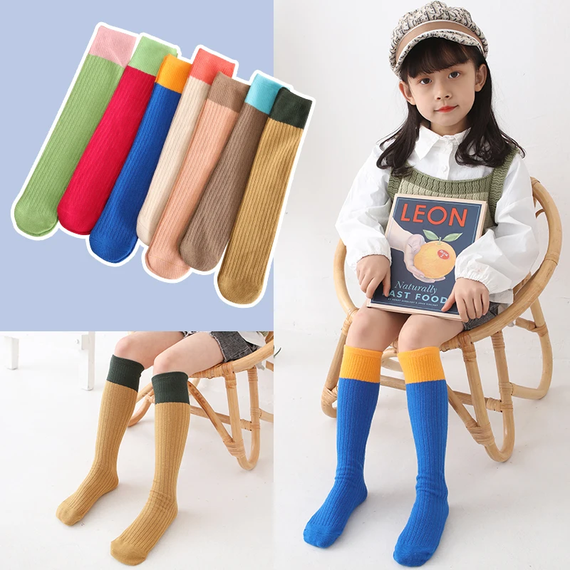calcetines-hasta-la-rodilla-de-algodon-con-tiras-verticales-para-ninos-medias-de-tubo-transpirables-de-7-colores-para-primavera-y-otono