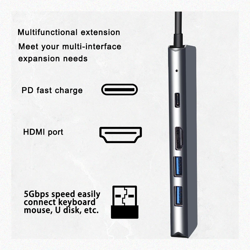 USB C Хаб 5 В 1 Тип 3.1 в 4K HDMI - Совместимый адаптер с док-станцией RJ45 для ноутбуков MacBook Air Pro PC.