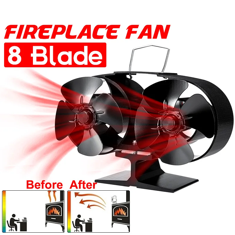 

Dual Head 8 Blades Heat Powered Stove Fan Wood Log Burner Home Fireplace Fan Eco Fan Efficient Heat Distribution 화목난로 ストーブ Камин