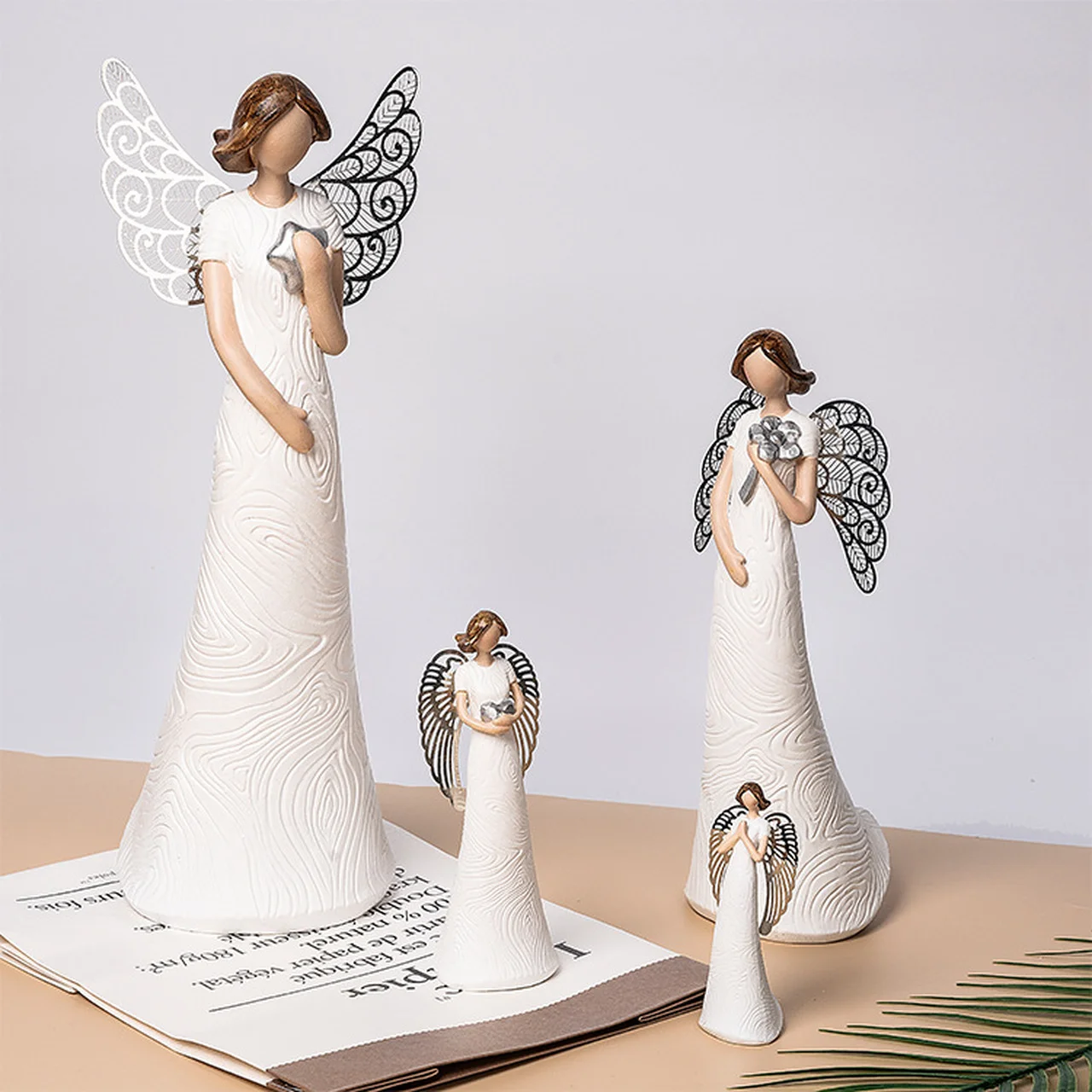 

Angel Girl Christmas cake Decorations Ornaments Iron Wings Girl Resin Statue Home Decoration Character Resins Holiday Gifts