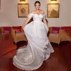 Женское свадебное платье из органзы, элегантное ТРАПЕЦИЕВИДНОЕ ПЛАТЬЕ с открытыми плечами и шлейфом для невесты, индивидуальный пошив