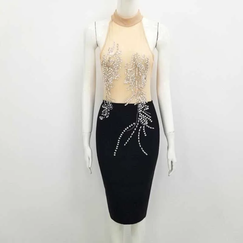 

Wholesale 2020 New woman's dress black White Mesh perspective Sexy nightclub celebrity cocktail party bandage dress