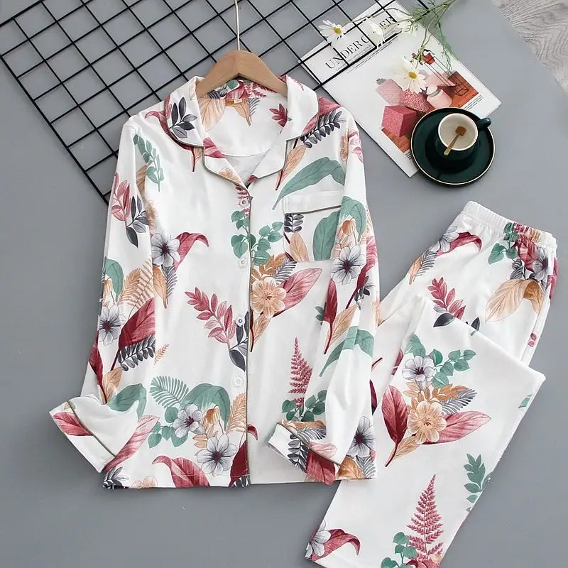 

Japanese autumn and winter new ladies cotton long-sleeved trousers suit big flower floral cotton wool suit home service women
