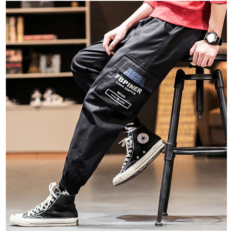 Брюки карго мужские с лентами в стиле хип хоп джоггеры брюки уличная одежда