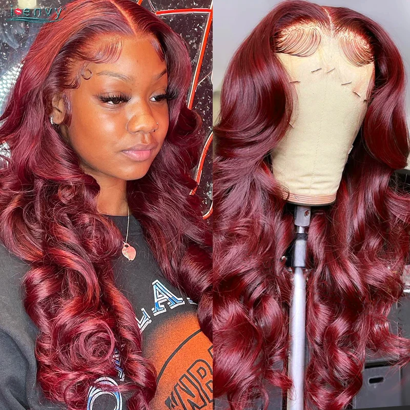 99J Burgundy Colored Lace Front Wigs Human Hair Curly 13x4 HD Lace Frontal Human Hair Wigs Red Body Wave Lace Wig Prepluck Remy