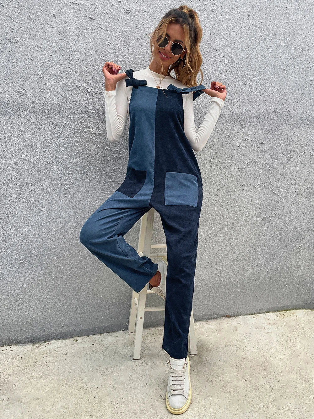 

Autumn new ladies two-color splicing casual symmetrical straps long ladies jumpsuit, women's clothing, pants for women, traf