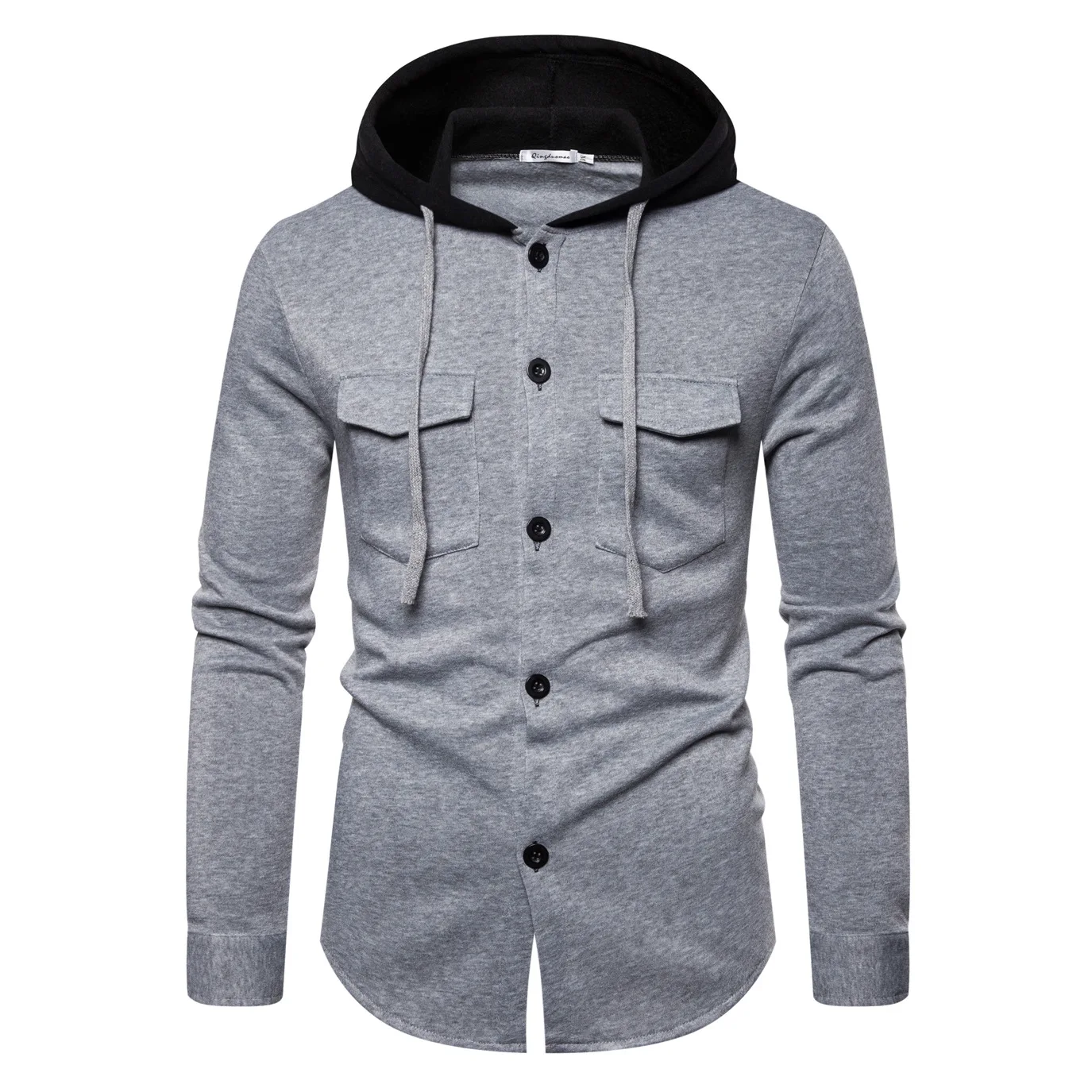 

2021 men's autumn new men's button pocket cardigan sweatshirts youth casual hooded sweatshirts