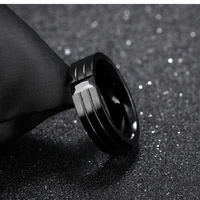 stainless steel simple men ring jewelry black color 6mm rings male wholesale black zircon finger ring for man
