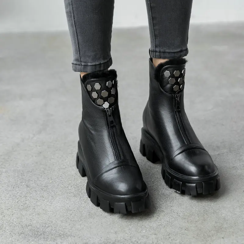 Женская обувь из натуральной воловьей кожи на плоской подошве теплая шерстяная