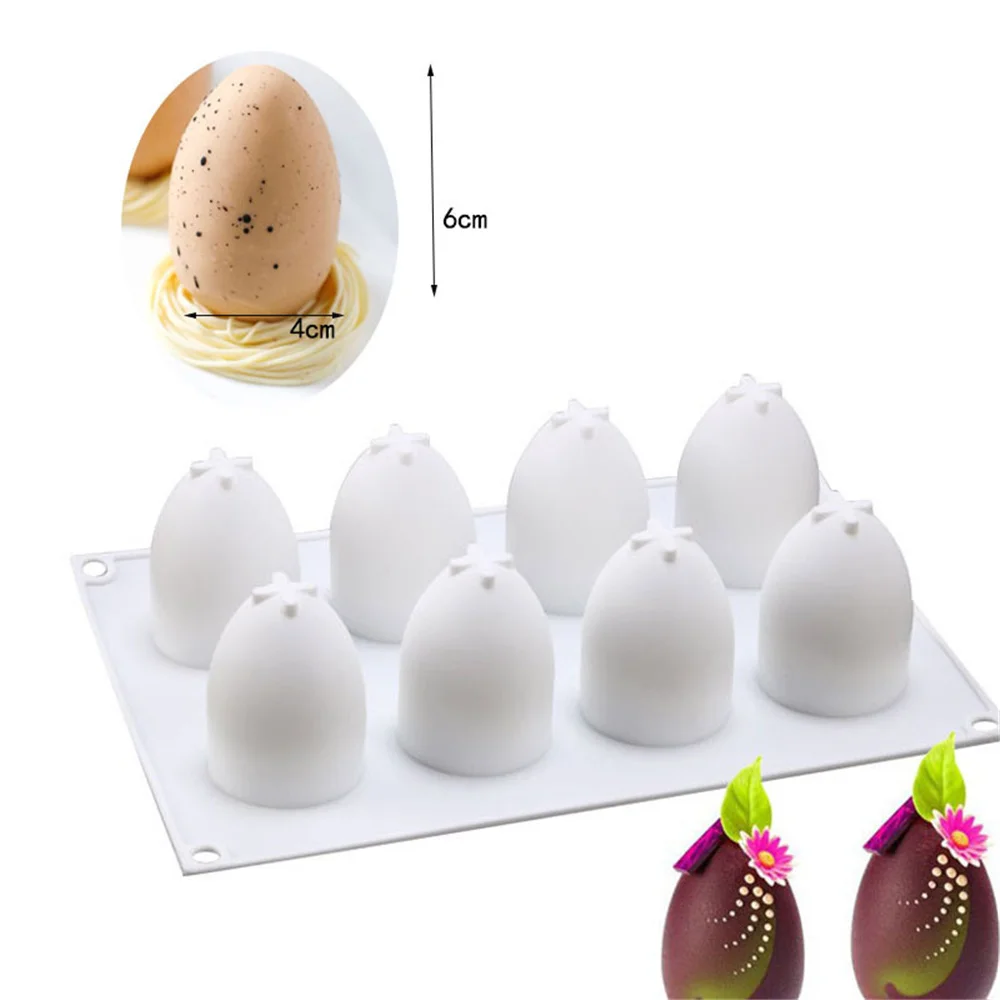 

New 8 Cavities Easter Egg Shape Cake Mold Mousse Fondant Chocolate Decorating Cake Jelly Silicone Molds Kitchen Baking Moulds