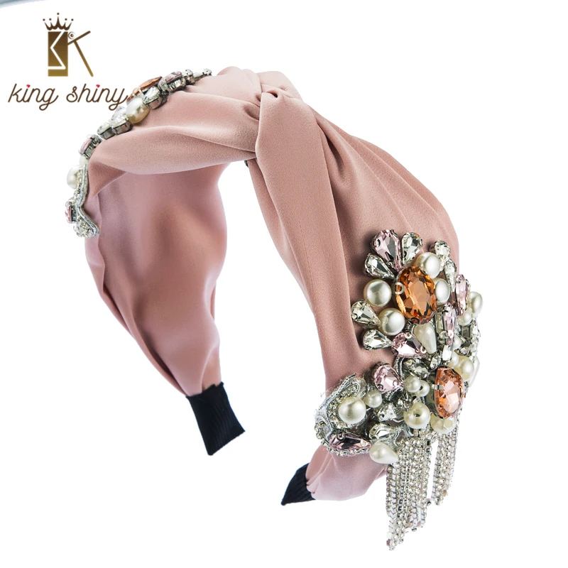 

King Shiny Korean Crystal Bowknot Headband for Woman Luxury Twisted Wide-brimmed Hairband Girls Party Hair Accessory Tiara Bezel