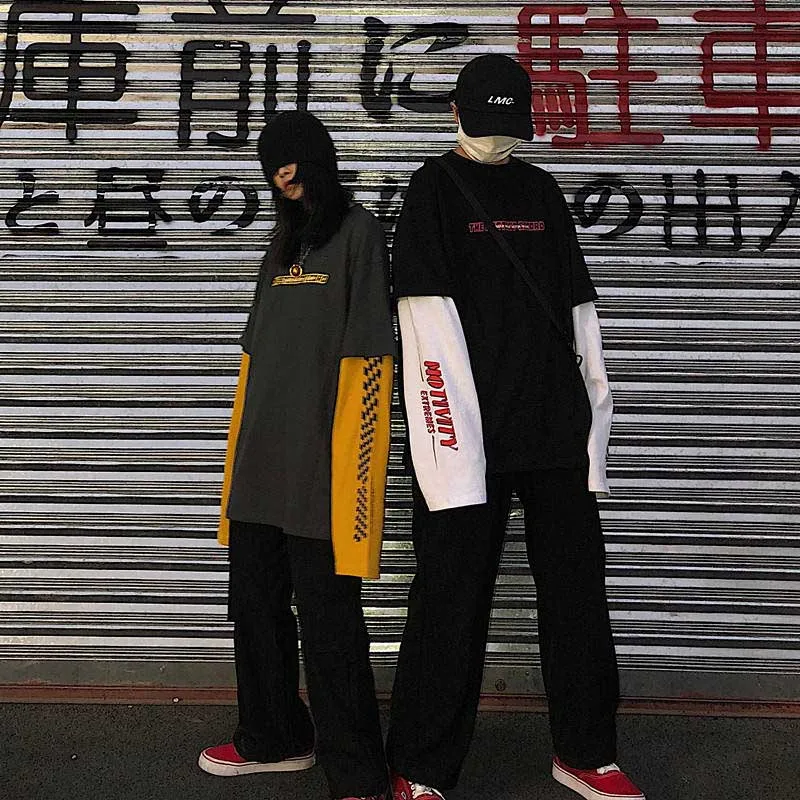 Harajuku футболка уличная хип хоп футболки для мужчин и женщин Повседневная Весенняя футболка с длинным рукавом Свободная футболка мода Япония футболка