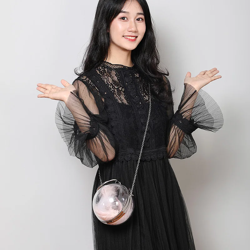 Женские милые однотонные прозрачные вечерние сумки с шариками акриловая модная