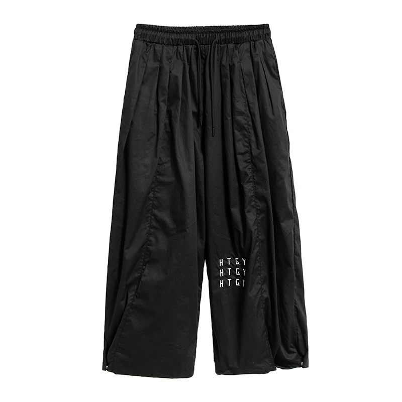 Мужские летние тонкие широкие брюки черные свободные Kpop в стиле хип-хоп прямые с