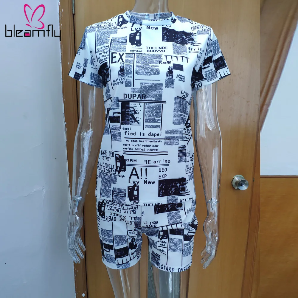 2019 женский летний костюм с буквенным принтом круглым вырезом коротким рукавом
