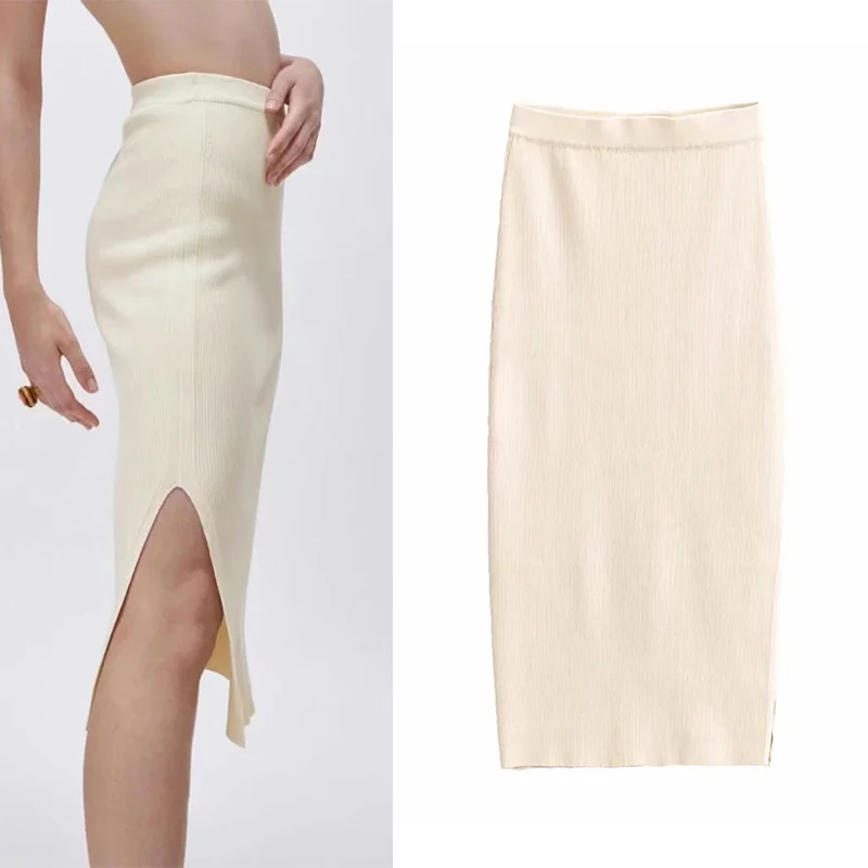 

WESAY JESI 2021 Fashion Split Long Skirt Ladies Knitted Crochet High Waist Skirt Retro Elastic Waist Elegant Ladies Long Skirt
