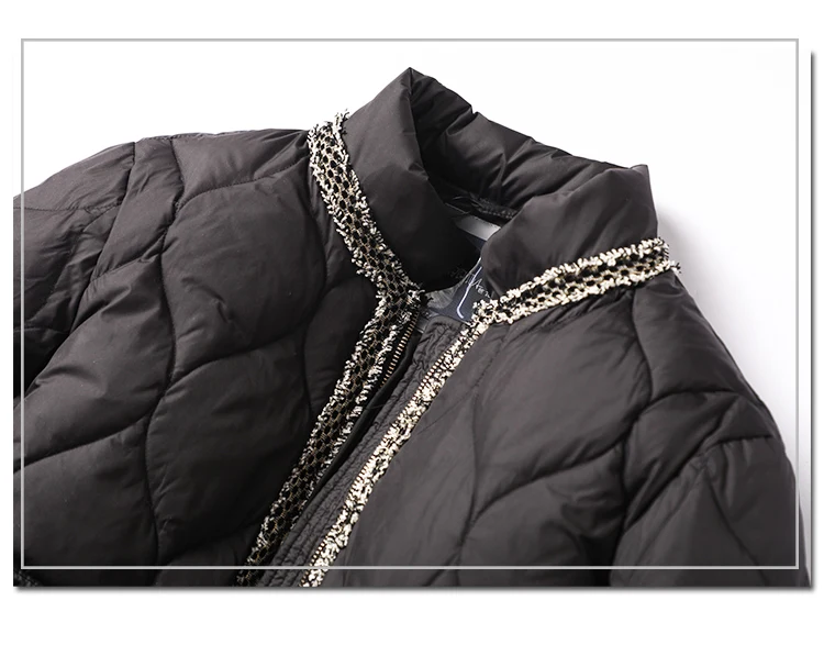 Quality Appliques Women's 2021 High Winter New Loose Fashion Stand Collar Jacket Zipper Solid 90% White Duck Down