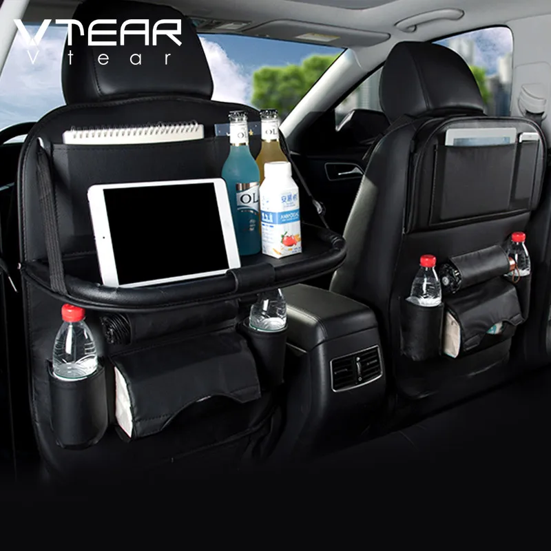 

Vtear Truck Universal Car Seat Back Organizer Storage Box Interior Foldable Table Tray Hook Pu Bag Protector Cover Accessories