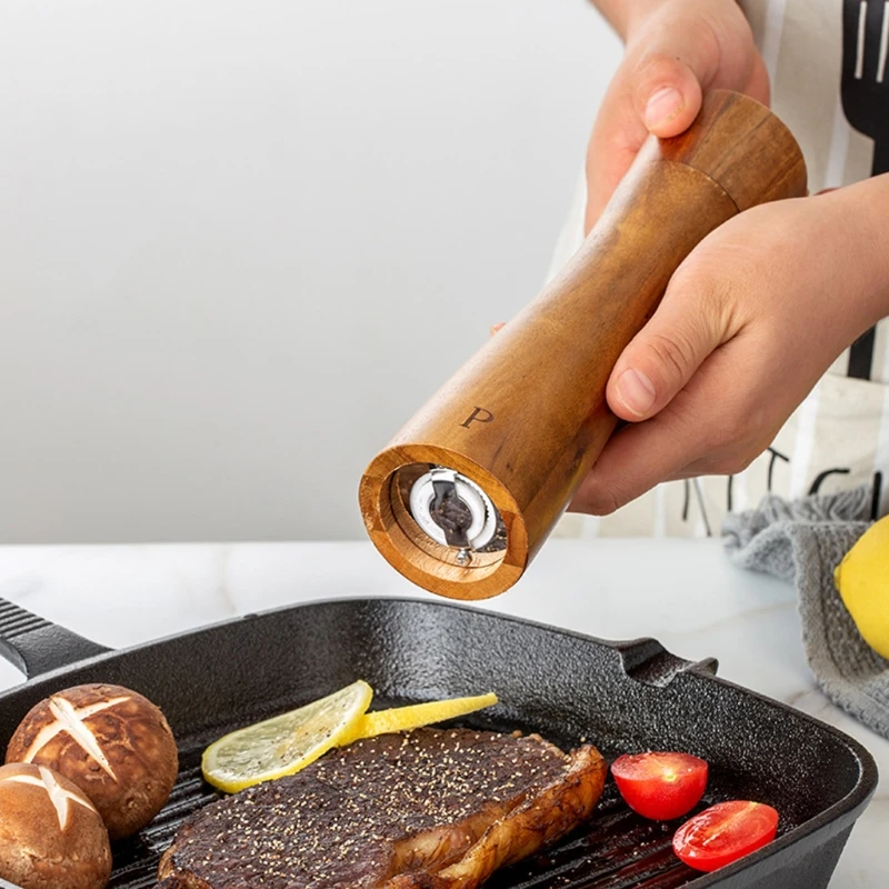 

Acacia Wood Salt And Pepper Grinder Set Manual Pepper Grinder Mill with Spoon Salt Shaker Grinder for BBQ Cooking Kitchen