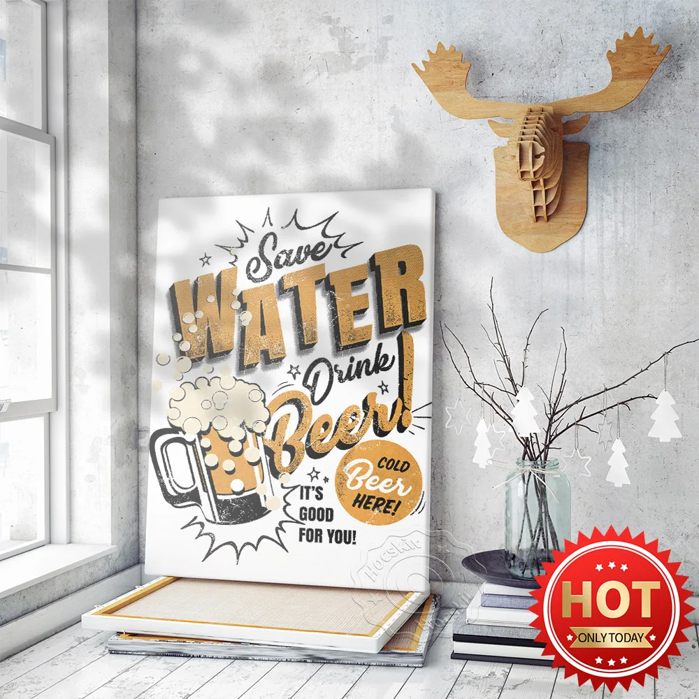 

Save Water Drink Poster, Environmental Poster, Personality Creative Beer Beverage Advertising Wall Art, Cafe Bar Club Wall Decor