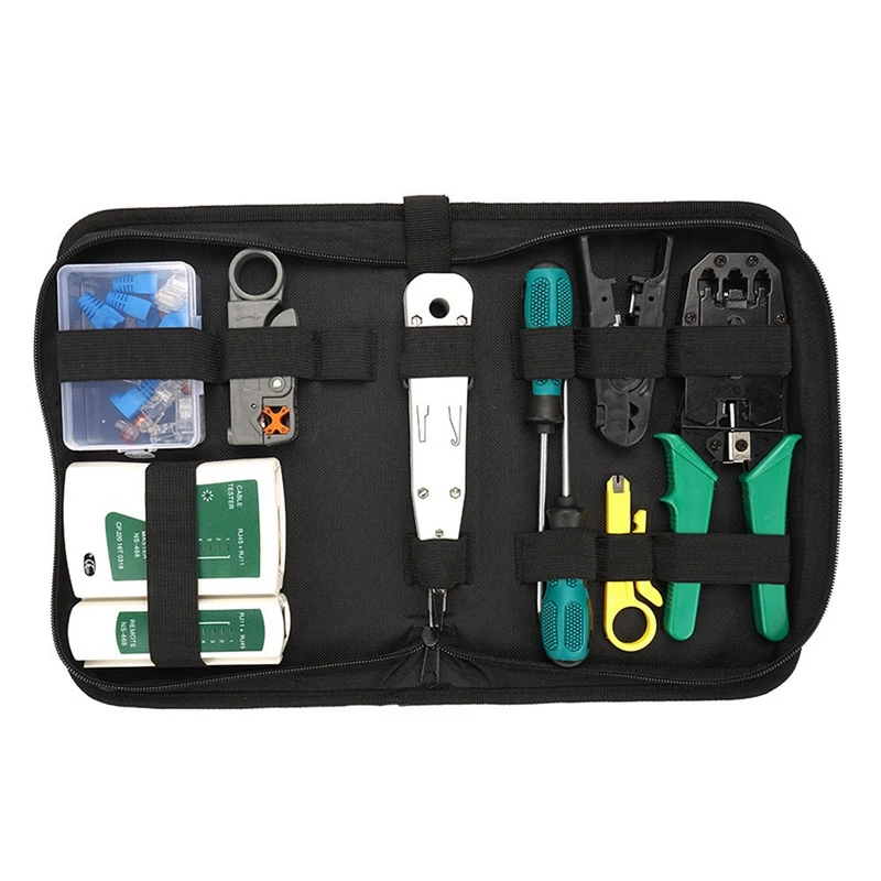 

HOT-14Pcs/Set RJ45 RJ11 RJ12 CAT5 Portable LAN Network Repair Tool Kit Utp Cable Tester and Plier Crimper Plug Clamp