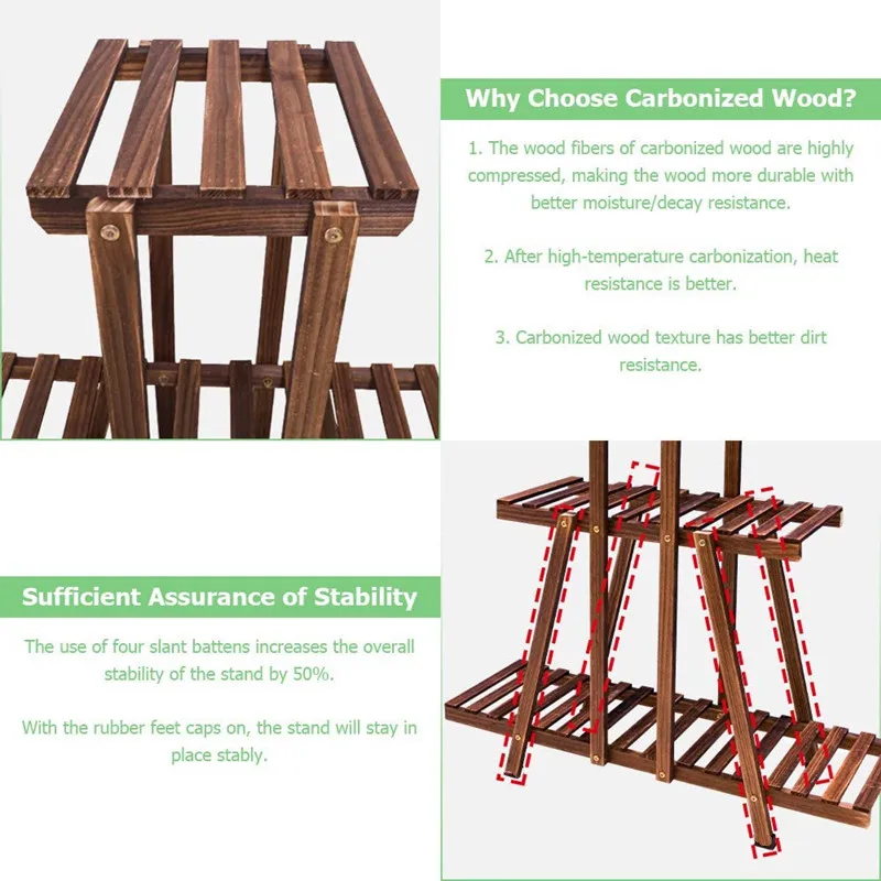 

3 Tiers Wooden Plant Rack Bonsai Display Shelf Home Indoor Outdoor Garden Yard Patio Balcony Flower Stands Holder 90x25x90cm