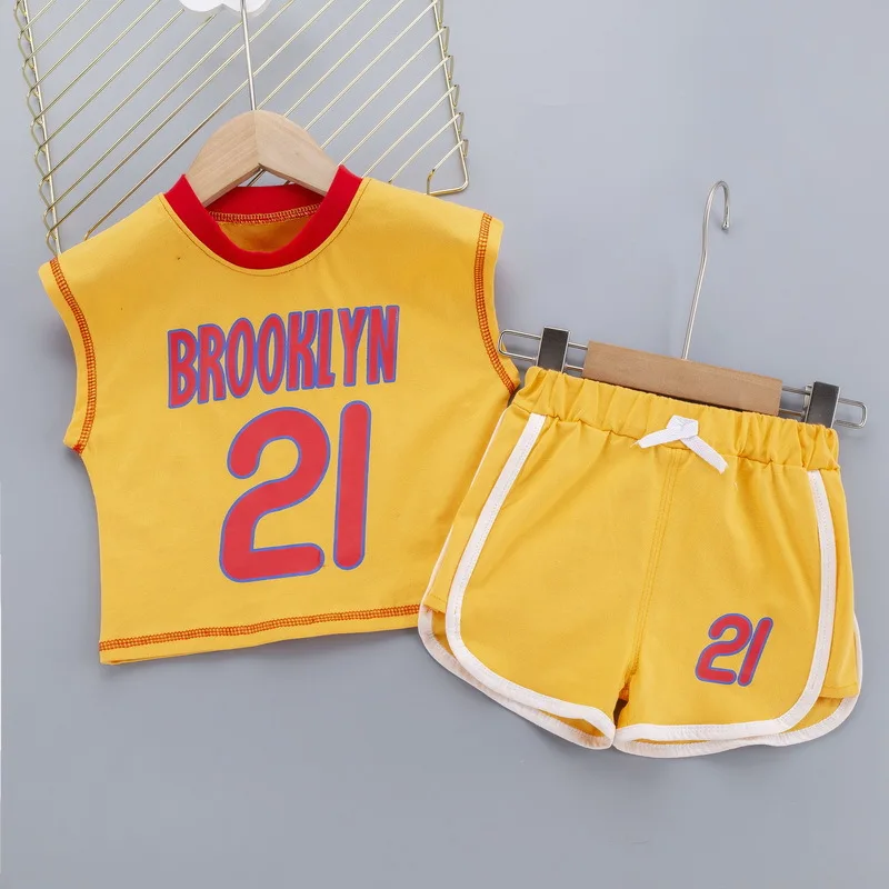 

2021 Kids Casual Sports Sets Summer Letter Print Sleeve Less T-shir+shorts Pants Toddler Girl Sports Two Piece Set Clothes