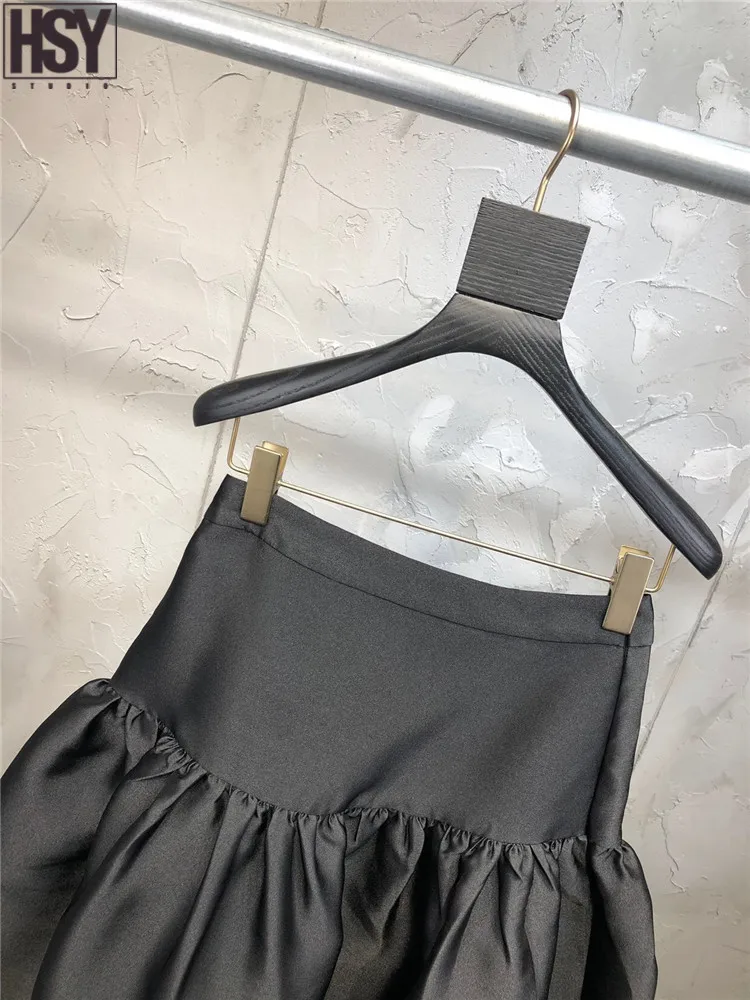 【HSY】2019 осень зима новые женские черные Асимметричные подол широкий тип