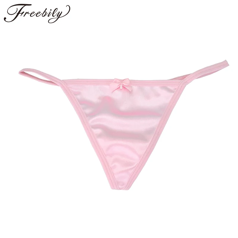 

Womens Smooth Silky Satin Lingerie Low Rise with Elastic Waistband T-back G-string Briefs Underwear