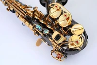 brass black nickel gold key carve pattern bb bend althorn soprano saxophone abalone button buttons wind instrument with case