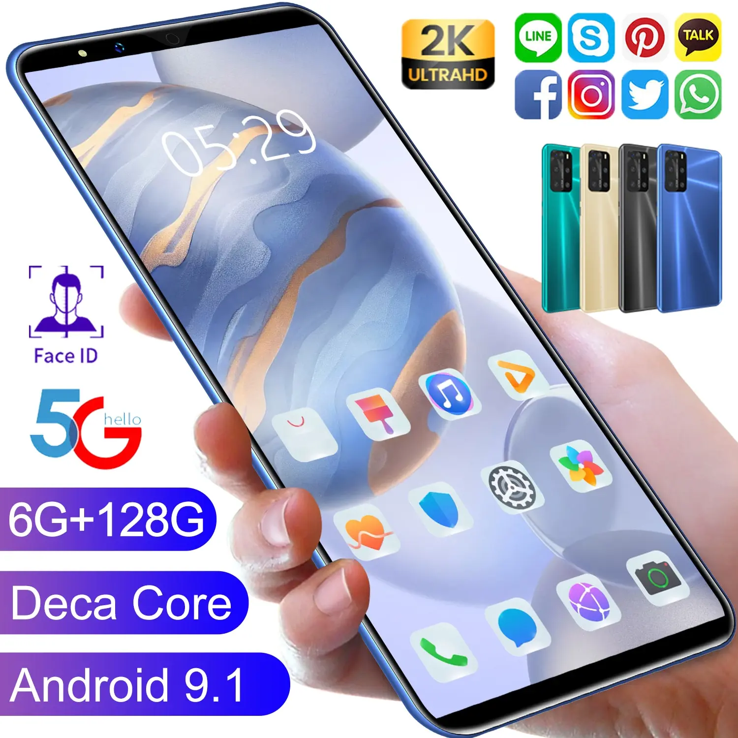 

P48 Pro 5.8 Polegada 6gb Ram 128gb Rom Face Id Andriod 9.1 Deca Núcleo Smartphones 3800mah 8 + 16mp Mtk6797 1280*2320 Celulares