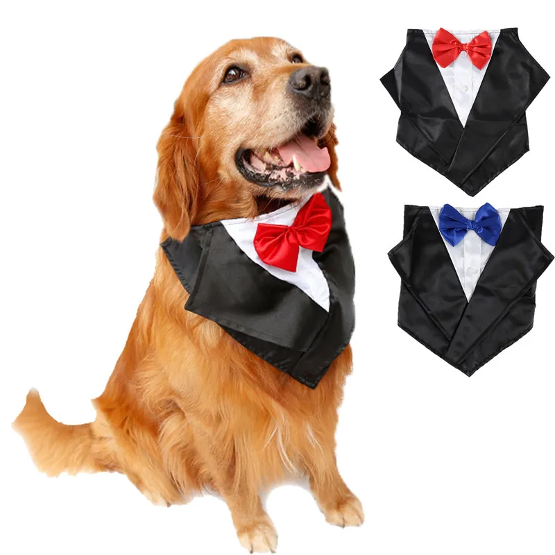 

Pet Dog Cat Bandanas Gentleman Costume Triangle Scarf Bow Tie Collar Bowknot Bowtie Wedding Suit Large Dog Grooming Accessories