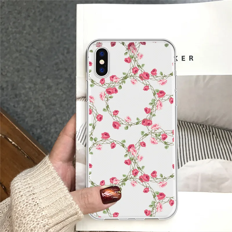 Прозрачный мягкий чехол из ТПУ с цветами для iPhone 11 SE 2020 X XS XR Max 6 6S 7 8Plus задняя