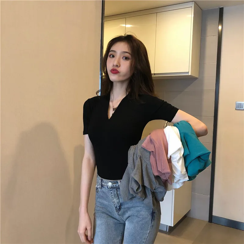 Женская футболка с коротким рукавом Новинка Лето 2021 пикантный однотонный