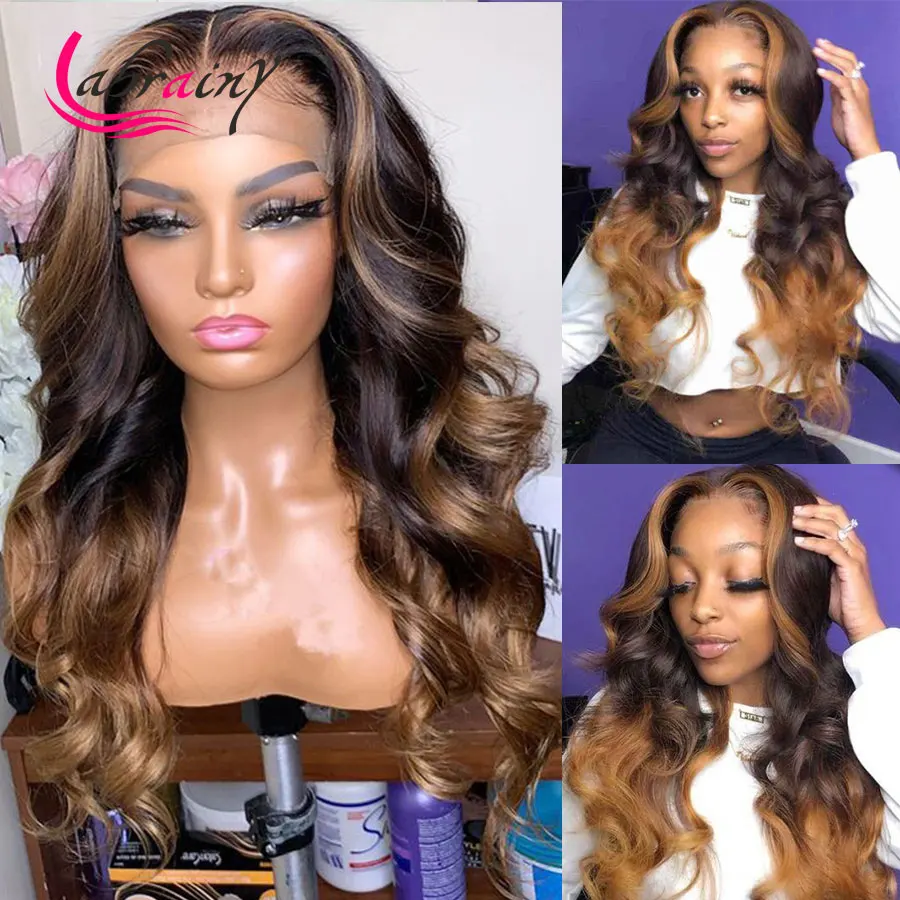 

Highlight Honey Blonde Body Wave HD Transparent Lace Front Wig 13X6 Human Hair Lace Frontal Wigs Pre Plucked Wigs Bleached Knots