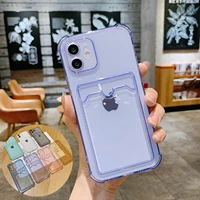 simple transparent silicone wallet case for iphone 12 11 pro xs max se 2020 x xr 7 8 plus shockproof lens protection card cover