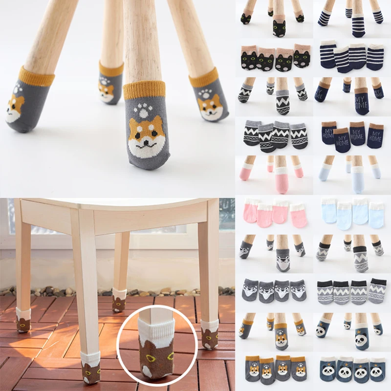 

4PC Chair Leg Knitting Socks Protectors Table Foot Socks Non-Slip Colorful Cartoon Table Foot