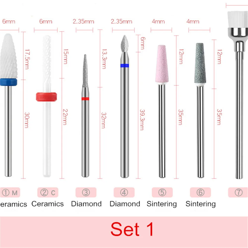 Электрическое сверло для ногтей набор из 7 керамических фрез карбида вольфрама