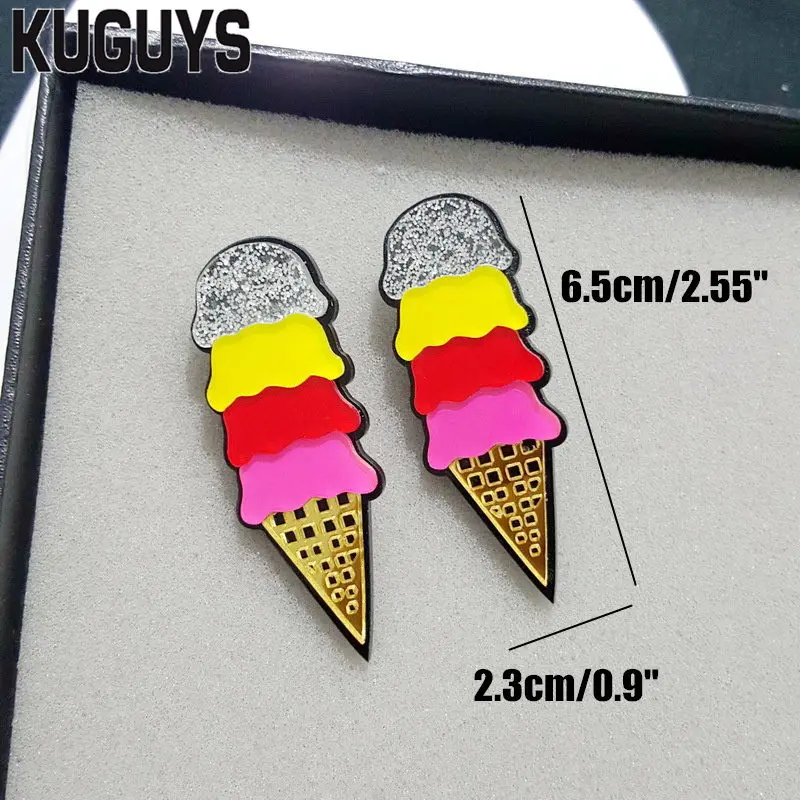 EARRING KUGUYS милые летние сережки-палочки для мороженого для женщин, блестящие акриловые длинные серьги-капли, модные ювелирные изделия, трендовые аксессуары - Окраска металла: EARRING