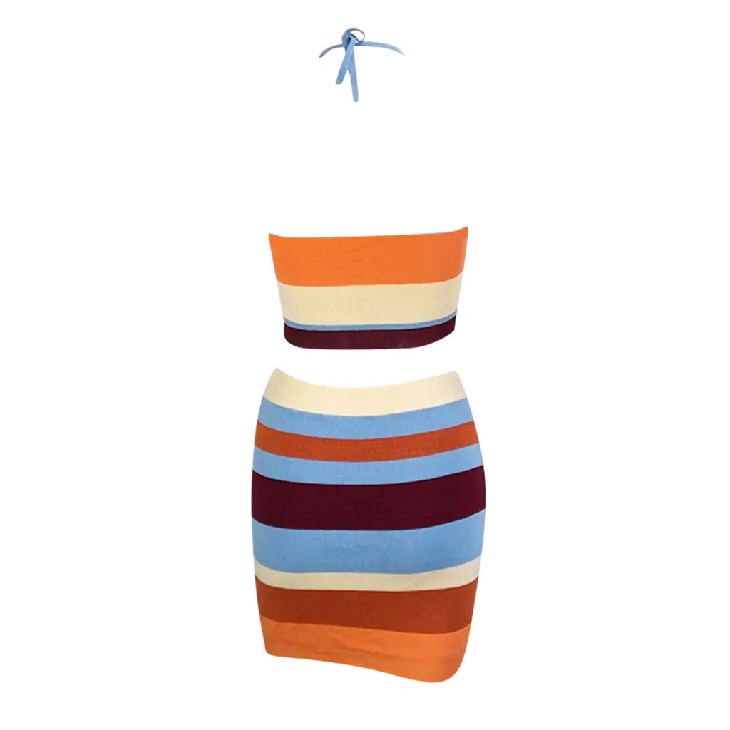 Женский пикантный комплект из двух предметов топ с лямкой на шее и мини-юбка