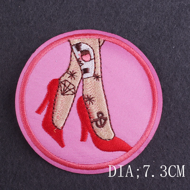 

Red shoes Iron on Patch Embroidered Patches For Clothing Applique Accessories Fusible Sewing Round Flower Patches For Clothing