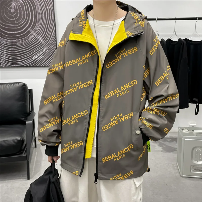 Куртка с капюшоном в стиле преппи буквенным принтом Мужская Корейская