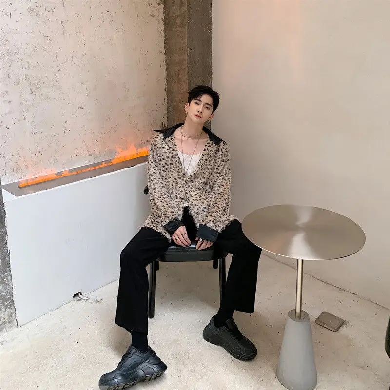 

Fashion Leopard Tassel Shirt Men Long Sleeve Loose Fit Summer Autumn Shirt Men Oversize Party Club Dress Big Size Designer Shirt